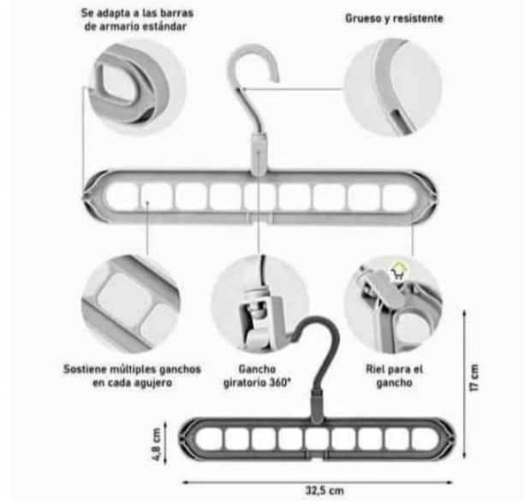 GANCHOS ORGANIZADORES DE ROPA (9 EN 1) - (KIT de 4 unidades)