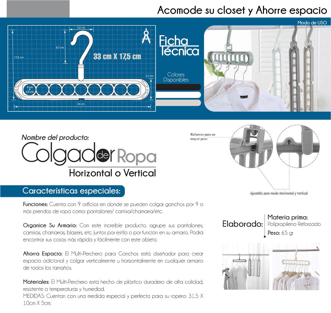 GANCHOS ORGANIZADORES DE ROPA (9 EN 1) - (KIT de 4 unidades)
